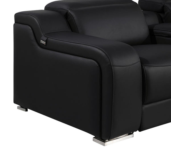 HomeRoots Black Italian Leather U-Shaped Power Reclining Sectional Sofa with Console & USB Charging Ports 632576