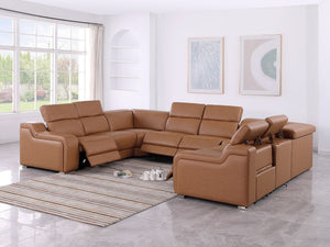 HomeRoots Chestnut Italian Leather U-Shaped Power Reclining Sectional with Console - Luxurious Comfort & Style 632577
