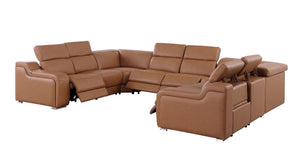 HomeRoots Chestnut Italian Leather U-Shaped Power Reclining Sectional with Console - Luxurious Comfort & Style 632577