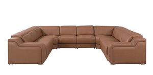 HomeRoots Chestnut Italian Leather U-Shaped Power Reclining Sectional with Console - Luxurious Comfort & Style 632577