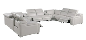 HomeRoots Light Gray Italian Leather U-Shaped Power Reclining Sectional with Console & Modern Tech Features 632580