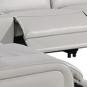 HomeRoots Light Gray Italian Leather U-Shaped Power Reclining Sectional with Console & Modern Tech Features 632580