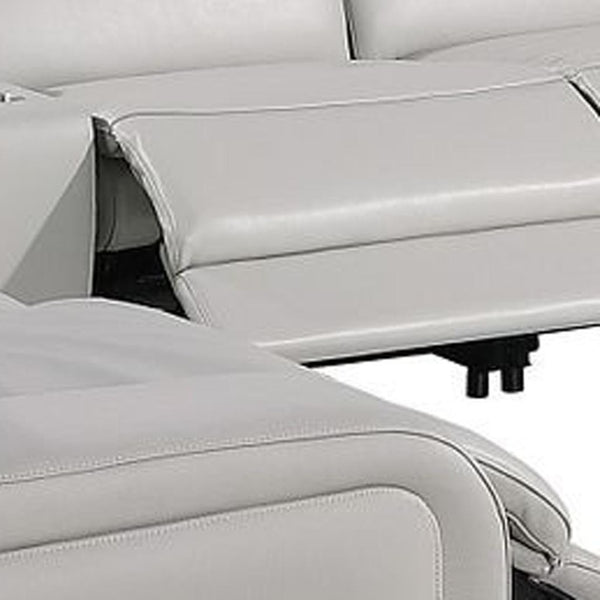 HomeRoots Light Gray Italian Leather U-Shaped Power Reclining Sectional with Console & Modern Tech Features 632580