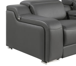 Italian Leather Power Reclining U-shaped Sectional with Built-in Storage Console Ten Piece Set