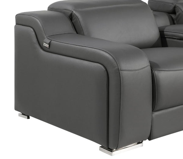 Italian Leather Power Reclining U-shaped Sectional with Built-in Storage Console Ten Piece Set