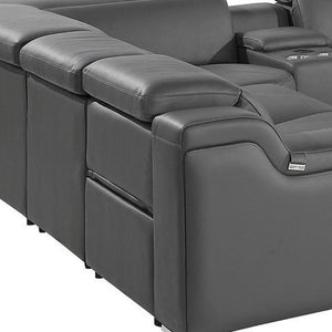 Italian Leather Power Reclining U-shaped Sectional with Built-in Storage Console Ten Piece Set