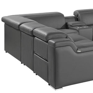 Italian Leather Power Reclining U-shaped Sectional with Built-in Storage Console Ten Piece Set