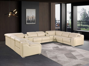 HomeRoots Beige Italian Leather Power Reclining U-Shaped Sectional Sofa - Luxurious Comfort & Modern Design 632582