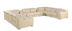 HomeRoots Beige Italian Leather Power Reclining U-Shaped Sectional Sofa - Luxurious Comfort & Modern Design 632582