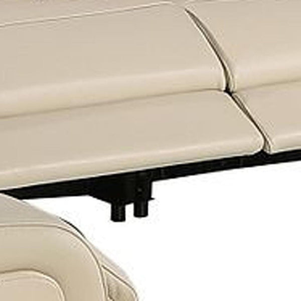 HomeRoots Beige Italian Leather Power Reclining U-Shaped Sectional Sofa - Luxurious Comfort & Modern Design 632582