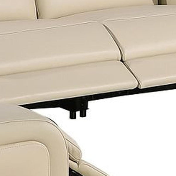 HomeRoots Beige Italian Leather Power Reclining U-Shaped Sectional Sofa - Luxurious Comfort & Modern Design 632582