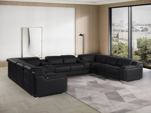 HomeRoots Black Italian Leather U-Shaped Power Reclining Sectional Sofa with Console - Luxurious Comfort & Style 632583