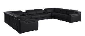 HomeRoots Black Italian Leather U-Shaped Power Reclining Sectional Sofa with Console - Luxurious Comfort & Style 632583