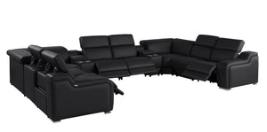 HomeRoots Black Italian Leather U-Shaped Power Reclining Sectional Sofa with Console - Luxurious Comfort & Style 632583