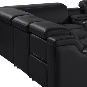 HomeRoots Black Italian Leather U-Shaped Power Reclining Sectional Sofa with Console - Luxurious Comfort & Style 632583