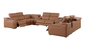 HomeRoots Chestnut Italian Leather Power Reclining U-Shaped Sectional Sofa with Console for Modern Living Spaces 632584