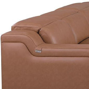 HomeRoots Chestnut Italian Leather Power Reclining U-Shaped Sectional Sofa with Console for Modern Living Spaces 632584