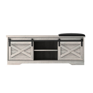 HomeRoots 47" Gray and Black Faux Leather Storage Bench with Shelves - Versatile Seating for Entryway Charm 632590