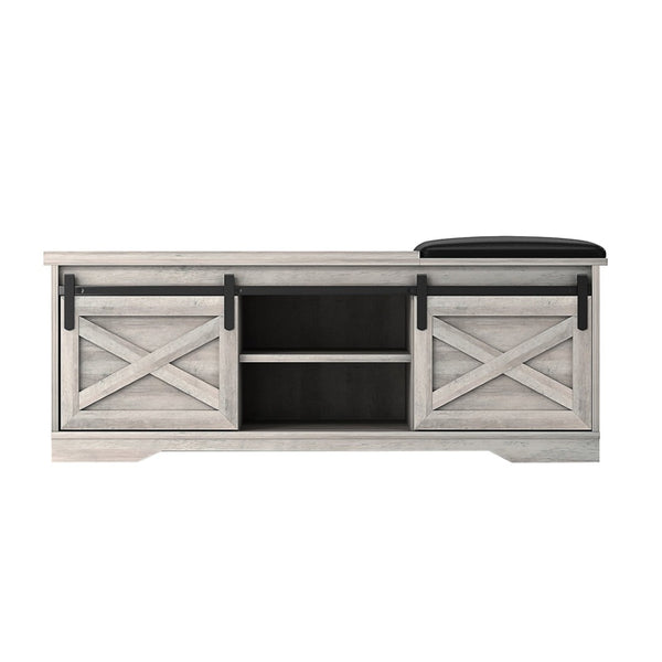 HomeRoots 47" Gray and Black Faux Leather Storage Bench with Shelves - Versatile Seating for Entryway Charm 632590