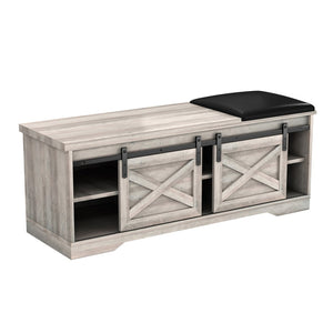 HomeRoots 47" Gray and Black Faux Leather Storage Bench with Shelves - Versatile Seating for Entryway Charm 632590