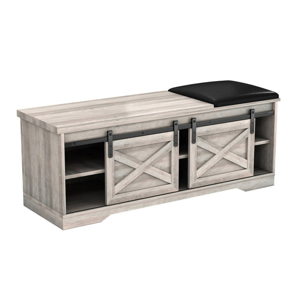 HomeRoots 47" Gray and Black Faux Leather Storage Bench with Shelves - Versatile Seating for Entryway Charm 632590