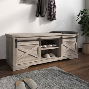 HomeRoots 47" Gray and Black Faux Leather Storage Bench with Shelves - Versatile Seating for Entryway Charm 632590