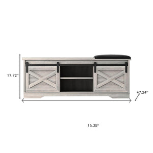 HomeRoots 47" Gray and Black Faux Leather Storage Bench with Shelves - Versatile Seating for Entryway Charm 632590