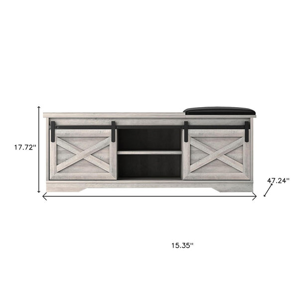 HomeRoots 47" Gray and Black Faux Leather Storage Bench with Shelves - Versatile Seating for Entryway Charm 632590