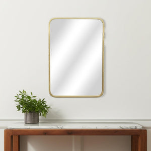 HomeRoots 32" Gold Metal Beaded Accent Mirror – Timeless Elegance for Living Rooms, Bedrooms, and More! 632592