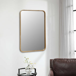 HomeRoots 32" Gold Metal Beaded Accent Mirror – Timeless Elegance for Living Rooms, Bedrooms, and More! 632592