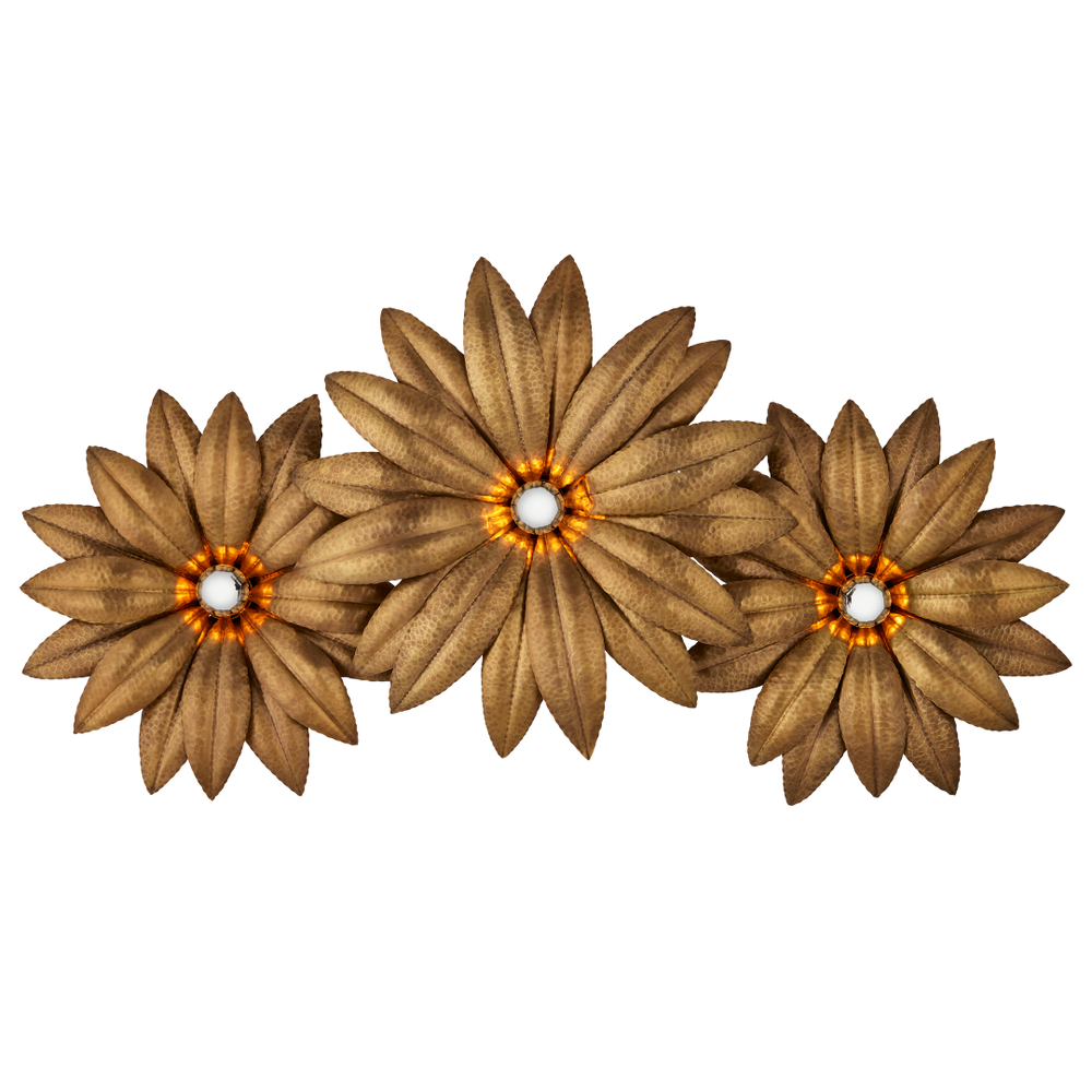 Alithea Nature-Inspired Brass Wall Sconce with Hand-Hammered Petals for Elegant Home Illumination