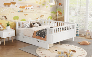 English Elm Twin Kids Platform Bed Solid Pine White Finish with Storage Drawers and Safety Rails White W2593P409116