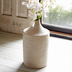 HomeRoots 18" Beige Round Resin Floor Vase – Elegant Home Accent for Fresh Flowers, Dried Arrangements & Decor 632626