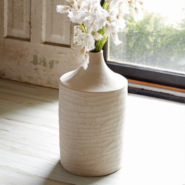 HomeRoots 18" Beige Round Resin Floor Vase – Elegant Home Accent for Fresh Flowers, Dried Arrangements & Decor 632626