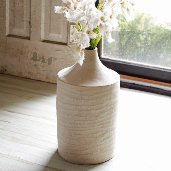 HomeRoots 18" Beige Round Resin Floor Vase – Elegant Home Accent for Fresh Flowers, Dried Arrangements & Decor 632626