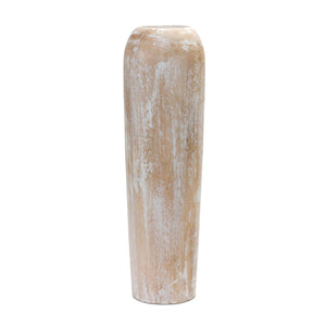 HomeRoots 24" Rustic Brown and White Round Wood Floor Vase – Elegant Accent for Stylish Home Decor & Gifts 632633