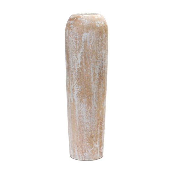 HomeRoots 24" Rustic Brown and White Round Wood Floor Vase – Elegant Accent for Stylish Home Decor & Gifts 632633