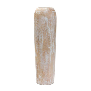 HomeRoots 24" Rustic Brown and White Round Wood Floor Vase – Elegant Accent for Stylish Home Decor & Gifts 632633