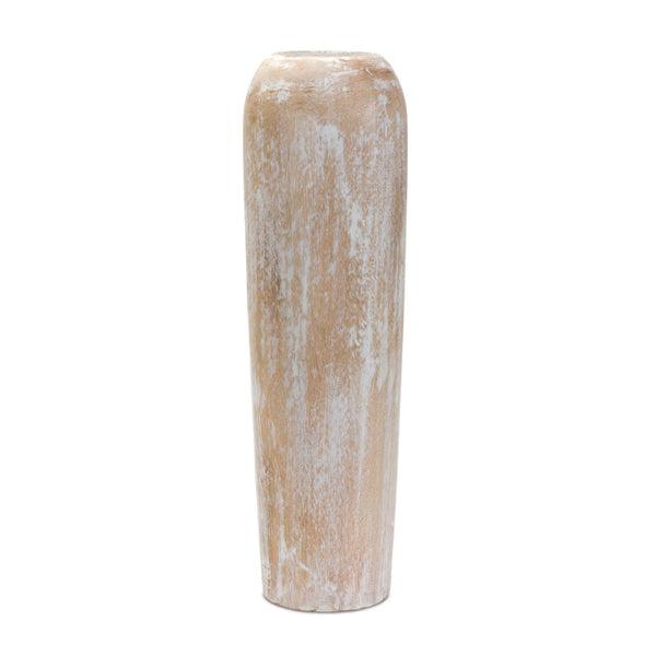 HomeRoots 24" Rustic Brown and White Round Wood Floor Vase – Elegant Accent for Stylish Home Decor & Gifts 632633