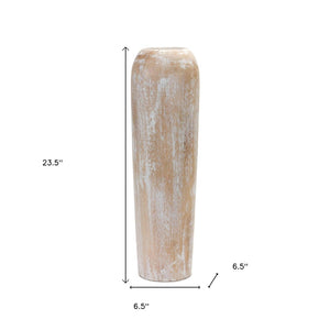 HomeRoots 24" Rustic Brown and White Round Wood Floor Vase – Elegant Accent for Stylish Home Decor & Gifts 632633