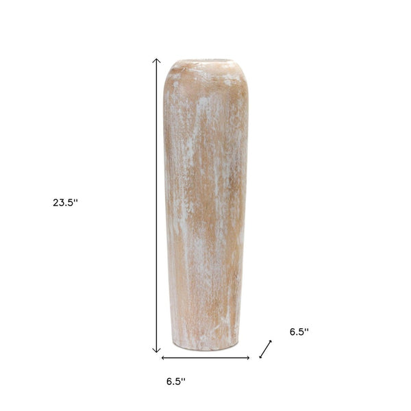 HomeRoots 24" Rustic Brown and White Round Wood Floor Vase – Elegant Accent for Stylish Home Decor & Gifts 632633