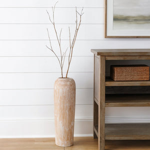 HomeRoots 24" Rustic Brown and White Round Wood Floor Vase – Elegant Accent for Stylish Home Decor & Gifts 632633