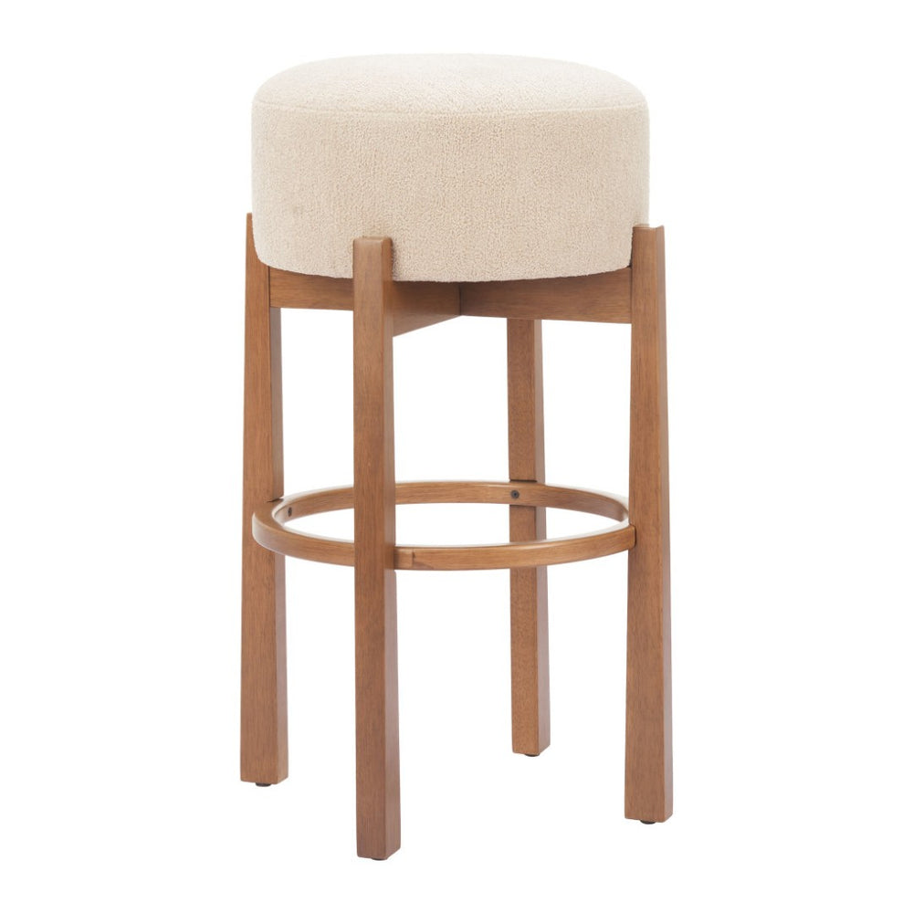 HomeRoots Beige Backless Bar Chair - Modern Fabric & Wood Design for Space-Saving Comfort in Any Room 632647