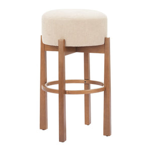 HomeRoots Beige Backless Bar Chair - Modern Fabric & Wood Design for Space-Saving Comfort in Any Room 632647