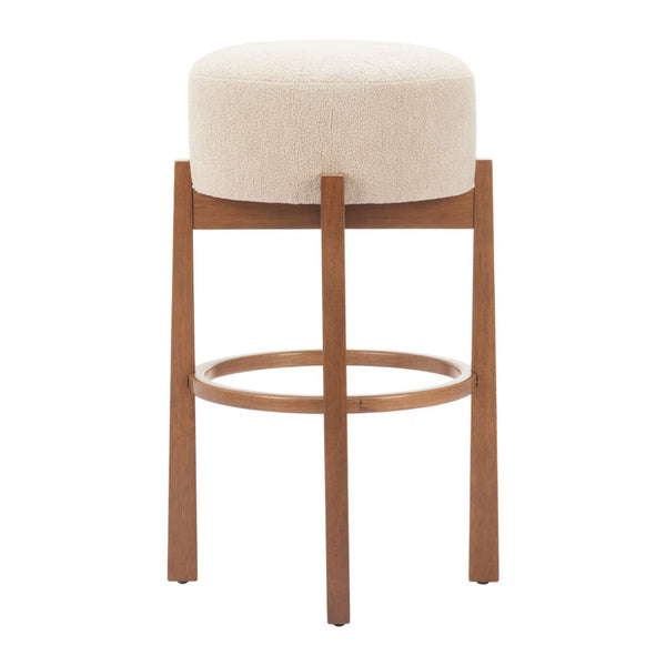 HomeRoots Beige Backless Bar Chair - Modern Fabric & Wood Design for Space-Saving Comfort in Any Room 632647