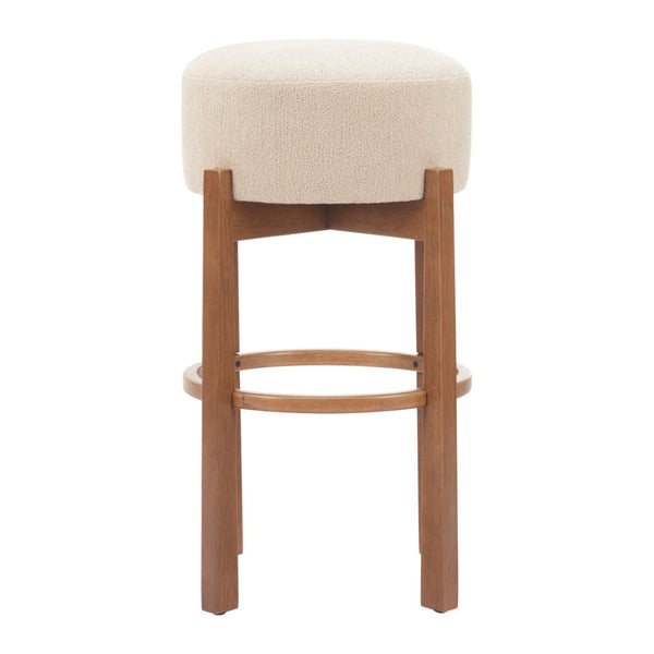 HomeRoots Beige Backless Bar Chair - Modern Fabric & Wood Design for Space-Saving Comfort in Any Room 632647