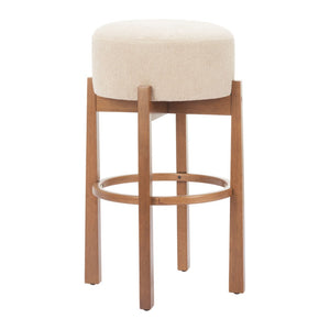 HomeRoots Beige Backless Bar Chair - Modern Fabric & Wood Design for Space-Saving Comfort in Any Room 632647