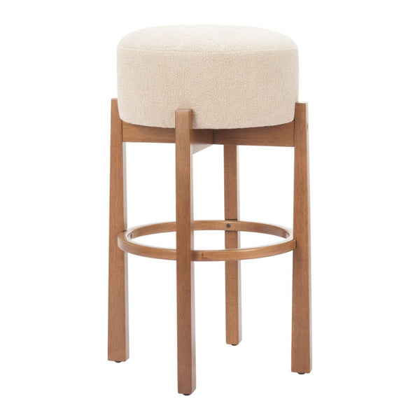 HomeRoots Beige Backless Bar Chair - Modern Fabric & Wood Design for Space-Saving Comfort in Any Room 632647