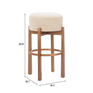 HomeRoots Beige Backless Bar Chair - Modern Fabric & Wood Design for Space-Saving Comfort in Any Room 632647