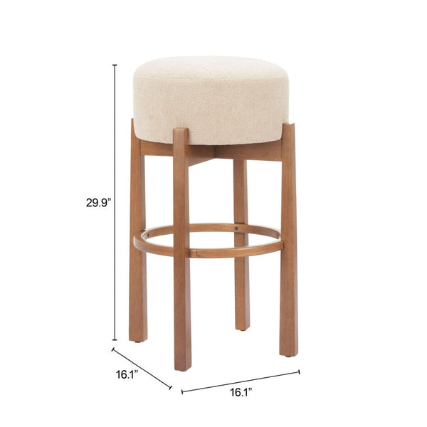 HomeRoots Beige Backless Bar Chair - Modern Fabric & Wood Design for Space-Saving Comfort in Any Room 632647
